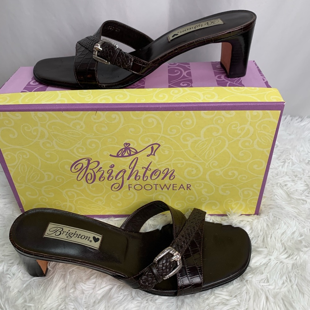 Brighton Sz 9 Tatum Brown Leather Croc Heels tdc